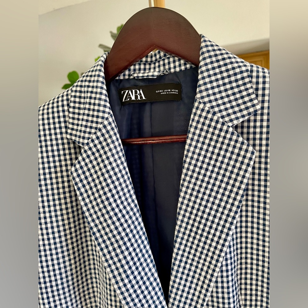 NWT Zara Blazer One Button Gingham Women’s Size 10 - Picture 6 of 11